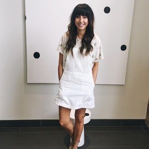 White linen overall dress